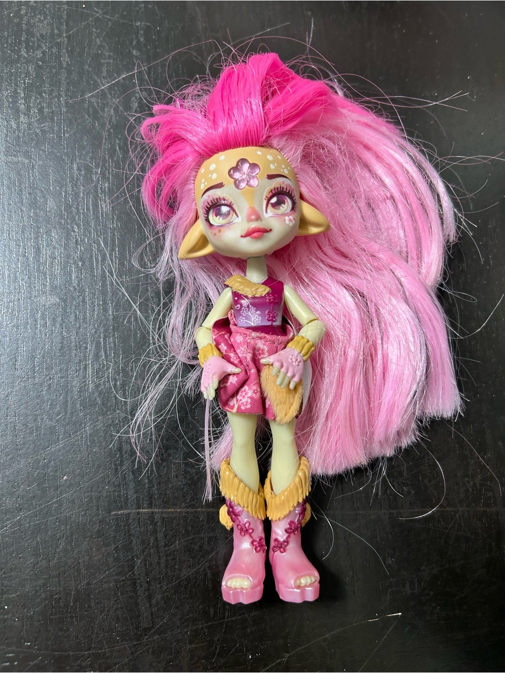 Pink-Haired Fantasy Doll with Floral Face Paint